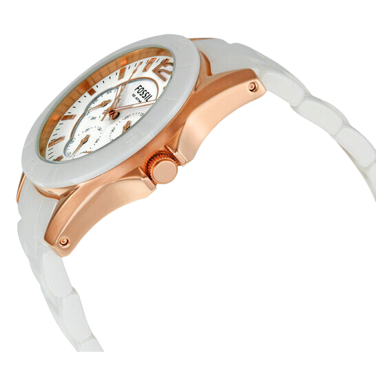 Fossil Ceramic Multifunction White Dial White Steel Strap Watch for Women - CE1006