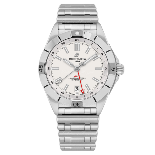 Breitling Chronomat GMT 40 White Dial Silver Steel Strap Watch for Men - A32398101A1A1