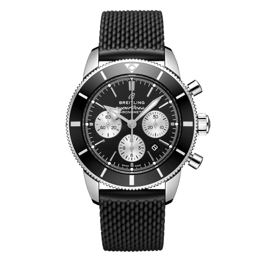 Breitling Superocean Heritage B01 Chronograph 44 Black Dial Black Mesh Bracelet Watch for Men - AB0162121B1S1