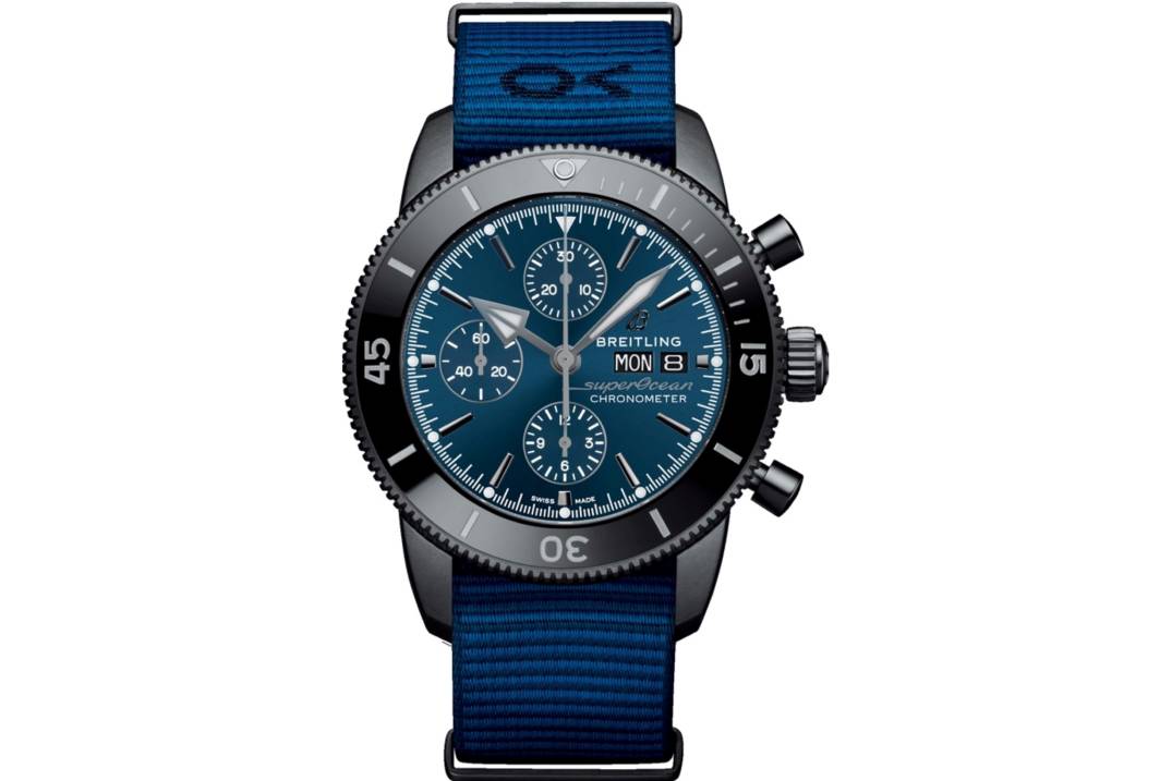 Breitling Superocean Heritage Chronograph 44 Outerknown Blue Dial Blue NATO Strap Watch for Men - M133132A1C1W1