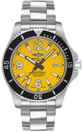 Breitling Superocean Automatic 44mm Yellow Dial Silver Steel Strap Watch for Men - A17375211/1A1