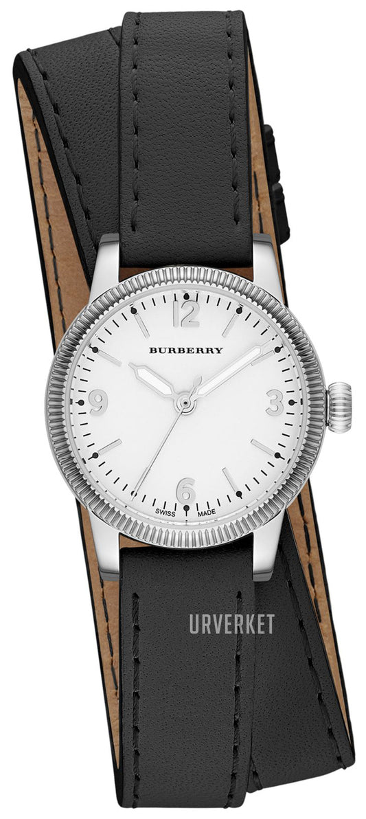 Burberry Utilitarian White Dial Black Leather Strap Watch for Women - BU7845