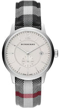 Burberry The Classic Horseferry Silver Dial Black Leather Strap Watch for Men - BU10002