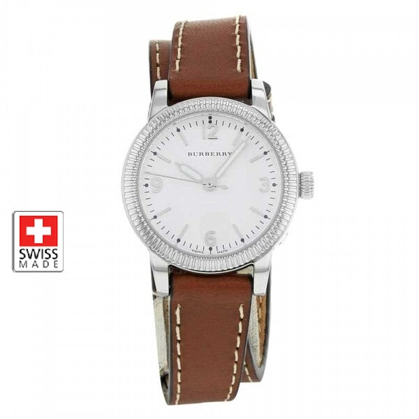 Burberry Utilitarian White Dial Brown Leather Strap Watch for Women - BU7848