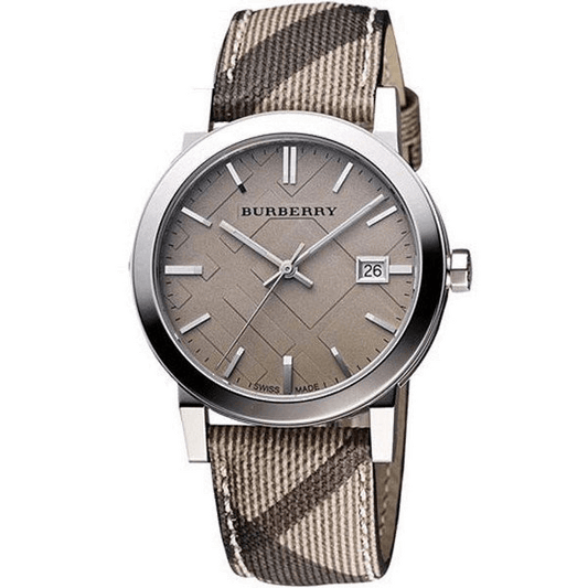 Burberry The City Grey Dial Checked Grey Leather Strap Watch for Women - BU9118