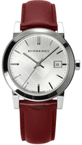 Burberry The City Silver Dial Red Leather Strap Watch for Women - BU9129