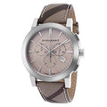 Burberry The City Smoke Dial Checked Brown Leather Strap Watch for Men - BU9358