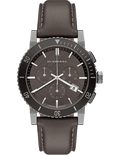 Burberry The City Chronograph Ion Plated Grey Dial Grey Leather Strap Watch for Men - BU9384