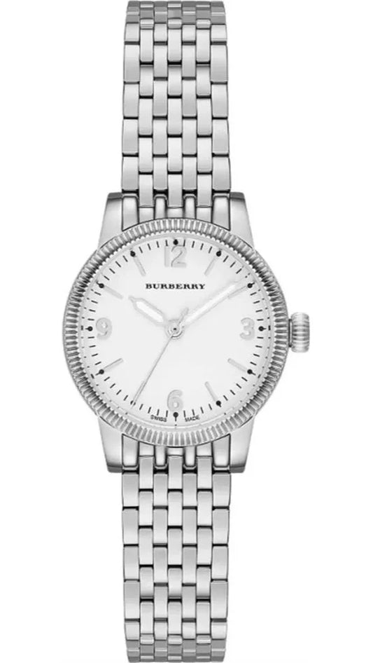 Burberry Utilitarian White Dial Silver Steel Strap Watch for Women - BU7856
