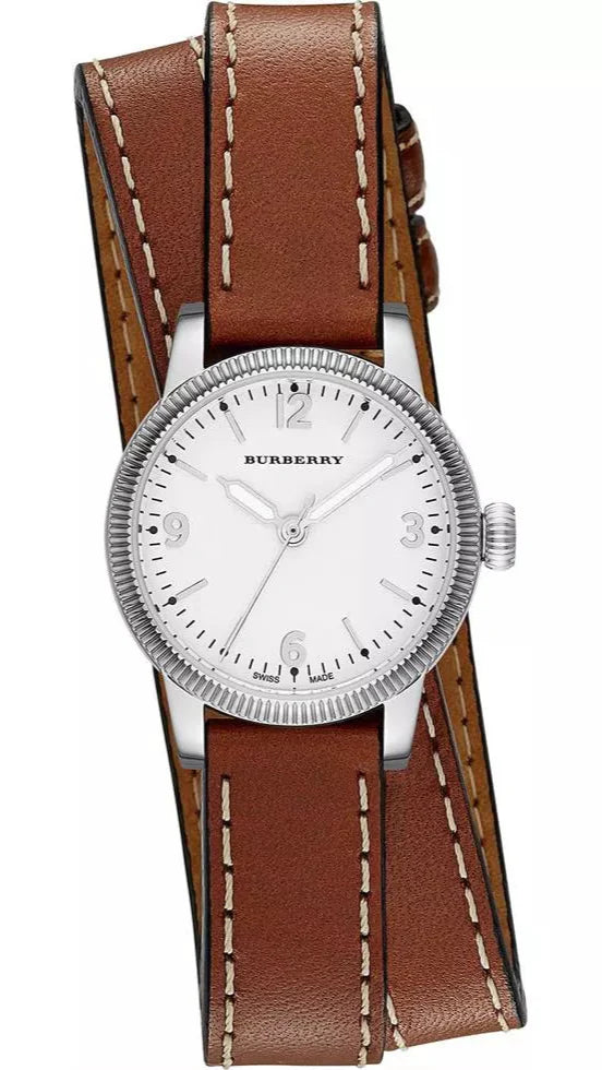 Burberry Utilitarian White Dial Brown Leather Strap Watch for Women - BU7848