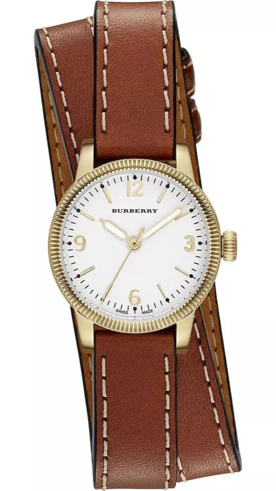 Burberry Utilitarian White Dial Brown Leather Strap Watch for Women - BU7850