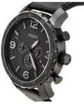 Fossil Nate Chronograph Black Dial Black Leather Strap Watch for Men - JR1354