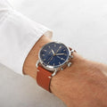Fossil The Commuter Blue Dial Brown Leather Strap Watch for Men - FS5401