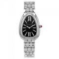 Bvlgari Serpenti Seduttori Diamonds Black Dial Silver Steel Strap Watch for Women - SERPENTI103449