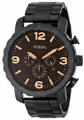 Fossil Nate Chrongraph Ion Plated Black Dial Black Steel Strap Watch for Men - JR1356