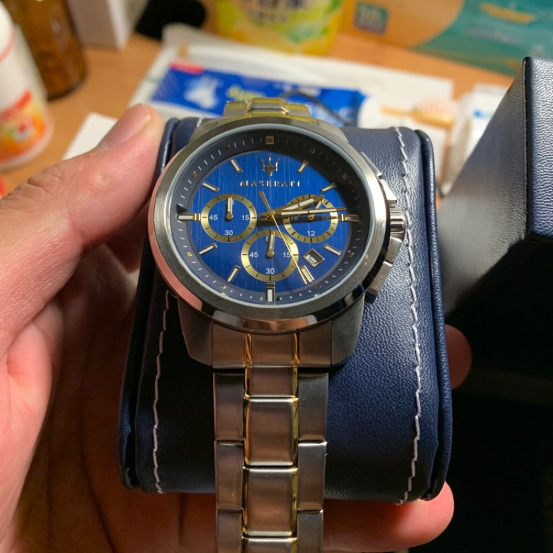 Maserati Successo Chronograph Quartz Blue Dial Silver Steel Strap Watch For Men - R8873621016