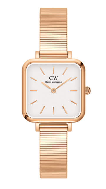 Daniel Wellington Quadro Studio White Dial Rose Gold Mesh Strap Watch For Women - DW00100517