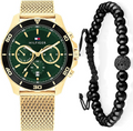 Tommy Hilfiger Jordan Chronograph Green Dial Gold Mesh Strap Watch For Men - 1792093