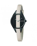Calvin Klein Rebel Cream Black Dial Cream Leather Strap Watch for Women - K8P237X1