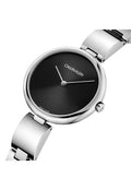 Calvin Klein Wavy Black Dial Silver Steel Strap Watch for Women - K9U23141