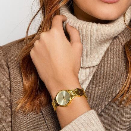 Calvin Klein Snake Silver Dial Yellow Gold Steel Strap Watch For Women - K6E23546