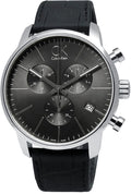 Calvin Klein City Chronograph Black Dial Black Leather Strap Watch for Men - K2G271C3