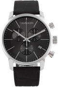 Calvin Klein City Chronograph Black Dial Black Leather Strap Watch for Men - K2G271C3