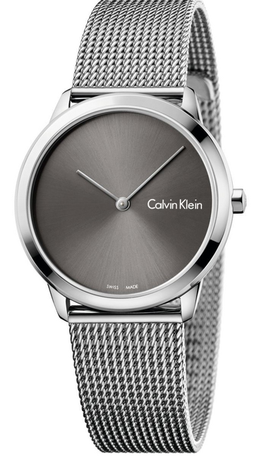 Calvin Klein Minimal Grey Dial Silver Mesh Bracelet Watch for Men - K3M22124