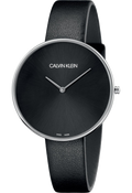 Calvin Klein Full Moon Black Dial Black Leather Strap Watch for Women - K8Y231C1