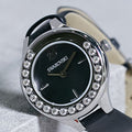 Swarovski Lovely Crystals Mother of Pearl Black Dial Black Leather Strap Watch for Women - 5242898