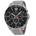 Tommy Hilfiger Luke Chronograph Black Dial Silver Steel Strap Watch for Men - 1791104