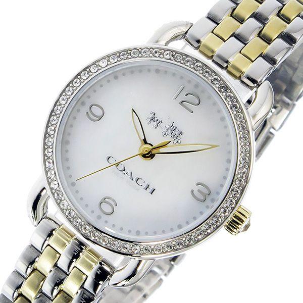 Coach Delancey Mother of Pearl White Dial Two Tone Steel Strap Watch for Women - 14502480