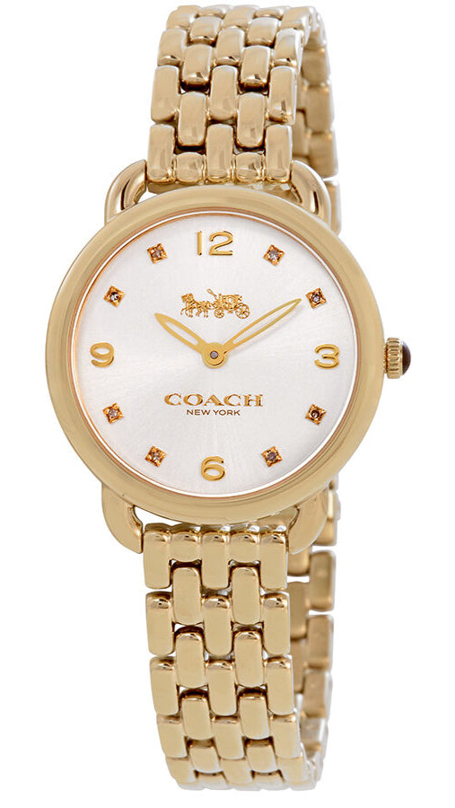 Coach Delancey Slim Silver Dial Gold Steel Strap Watch For Women - 14502782