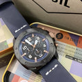 Fossil Modern Machine Chronograph Black Dial Blue Leather Strap Watch for Men - FS5066