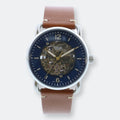 Fossil Commuter Automatic Skeleton Blue Dial Brown Leather Strap Watch for Men - ME3159