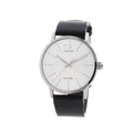 Calvin Klein Post Minimal Silver Dial Black Leather Strap Watch for Men - K7621192