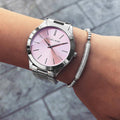 Michael Kors Slim Runway Quartz Pink Dial Silver Steel Strap Watch For Women - MK3380