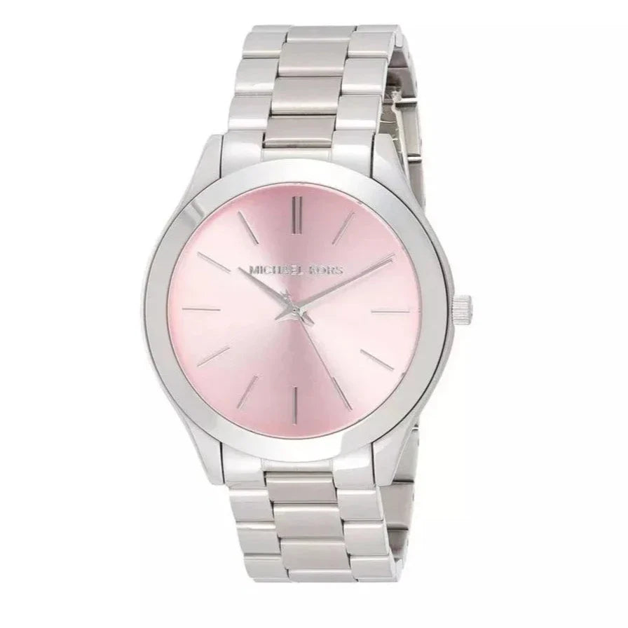 Michael Kors Slim Runway Quartz Pink Dial Silver Steel Strap Watch For Women - MK3380