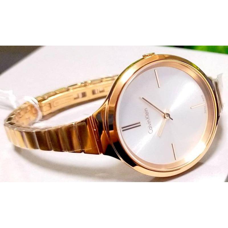 Calvin Klein Lively White Dial Rose Gold Steel Strap Watch for Women - K4U23626