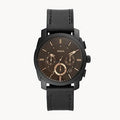 Fossil Machine Chronograph Black Dial Black Leather Strap Watch for Men - FS5586