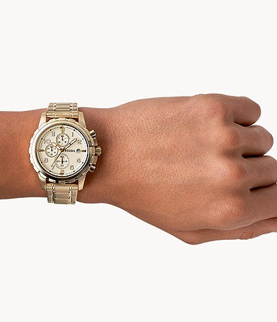 Fossil Dean Chronograph Champagne Dial Gold Steel Strap Watch for Men - FS4867