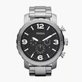 Fossil Nate Chronograph Black Dial Silver Steel Strap Watch for Men - JR1353