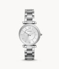 Fossil Carlie Silver Dial Silver Steel Strap Watch for Women - ES4341
