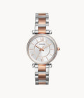 Fossil Carlie Silver Dial Two Tone Steel Strap Watch for Women - ES4342