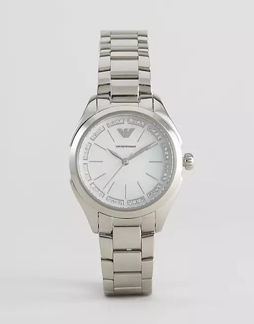 Emporio Armani Valeria Quartz Mother of Pearl Dial Silver Steel Strap Watch For Women - AR11030