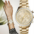Michael Kors Brinkley Diamonds Gold Dial Gold Steel Strap Watch for Women - MK6187