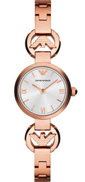Emporio Armani Retro Quartz Silver Dial Rose Gold Steel Strap Watch For Women - AR1776