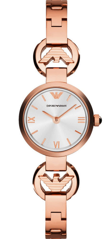 Emporio Armani Retro Quartz Silver Dial Rose Gold Steel Strap Watch For Women - AR1776