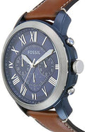 Fossil Grant Chronograph Blue Dial Brown Leather Strap Watch for Men - FS5151