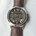 Emporio Armani Renato Chronograph Grey Dial Brown Leather Strap Watch For Men - AR2513